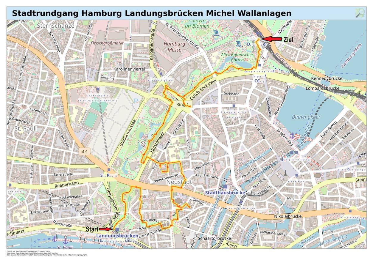 Stadtrundgang Hamburg Landungsbrücken Michel Wallanlagen